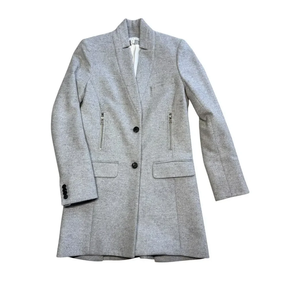 Veronica Beard Light Gray Car Coat Melange Wool Cashmere Size 0